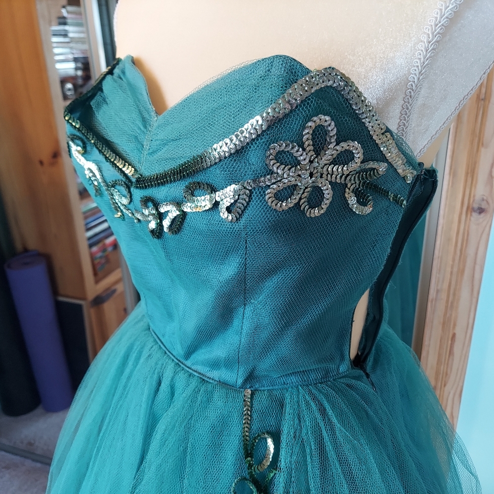 Vintage 50s Strapless Green Tulle Cupcake Dress - Picture 4 of 15